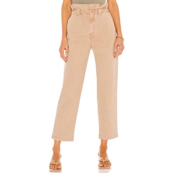 MOTHER the Yoyo Ruffle Greaser Ankle Pants Sz 28 Paper Bag Waist in Medium Khaki - Picture 1 of 16